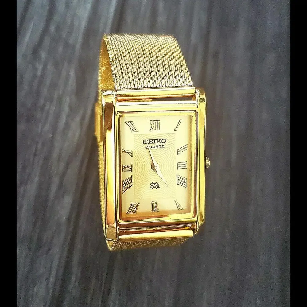 Vintage Tank Rectangular Champaign Italian band Mens Watch - Picture 1 of 7